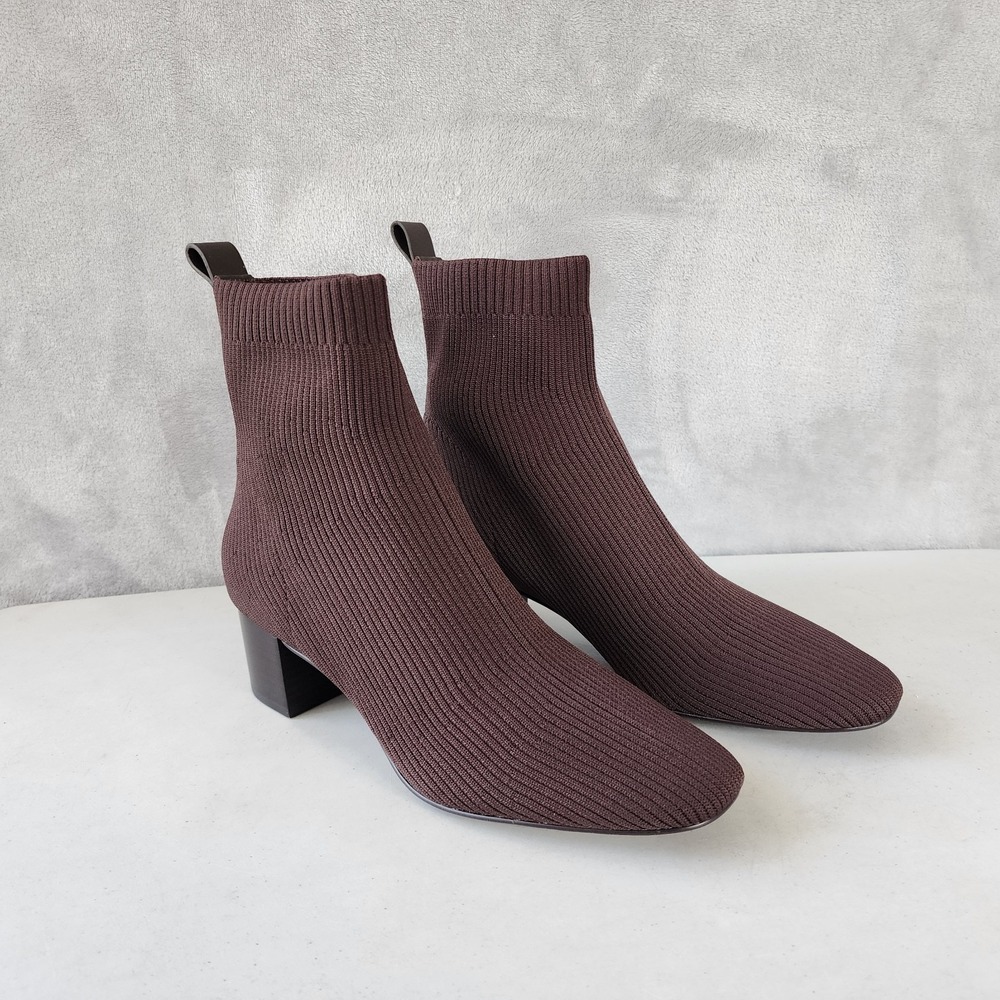 Everlane Boots Womens Size 9 The Glove Dark Brown Block Heel Ribbed Reknit Sock - Picture 2 of 14